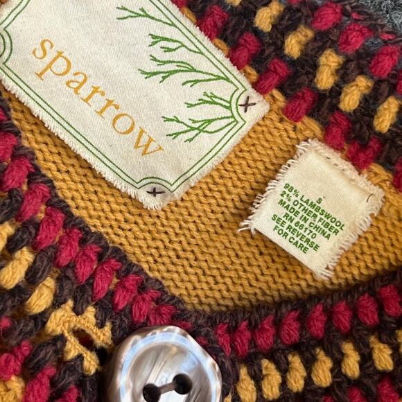 Sparrow Cardigan Womens Small Yellow Brown Lambswool Floral Longline Boho Floral - Picture 8 of 9